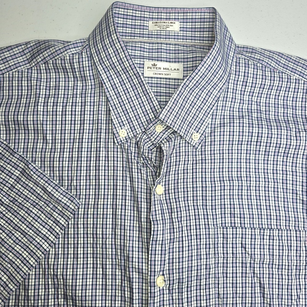 PETER MILLAR Crown Soft XXL Blue Pink White Plaid Short Sleeve Shirt -1716
